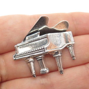 BEAU 925 Sterling Silver Vintage Grand Piano Oxidized Pin Brooch